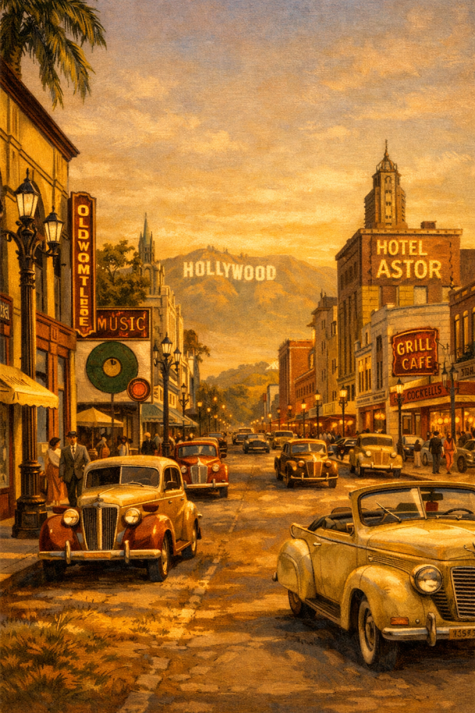 Illustration of old Hollywood, AI image
