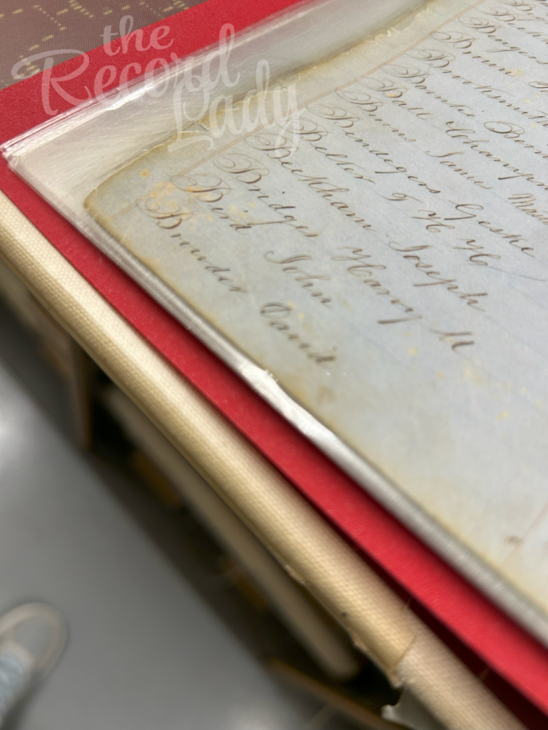Burnt edges of deed index at Washington County Courthouse