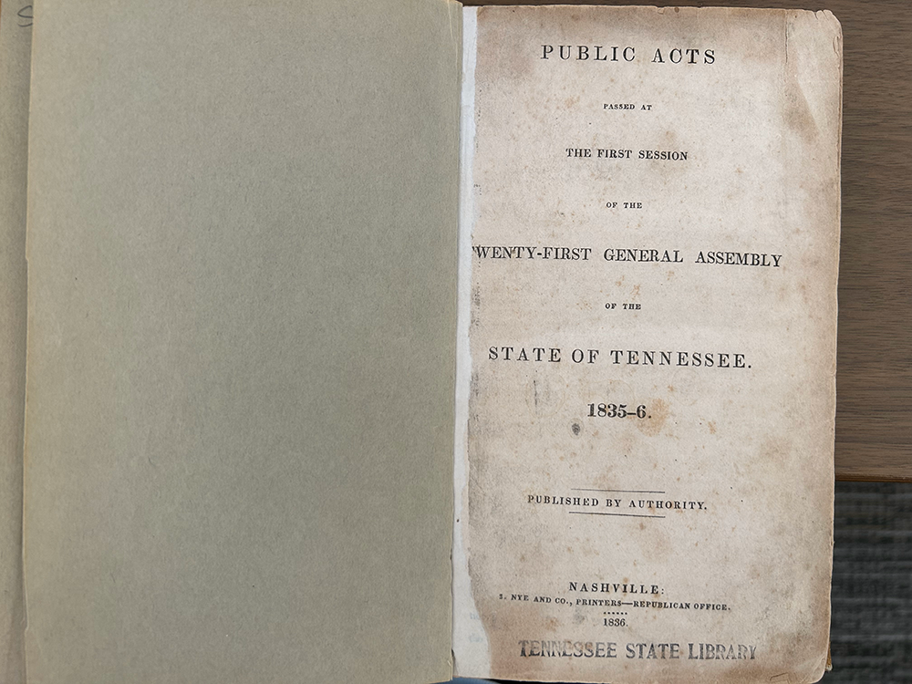Title Page of Public Acts of Tennessee 1835 - 1836