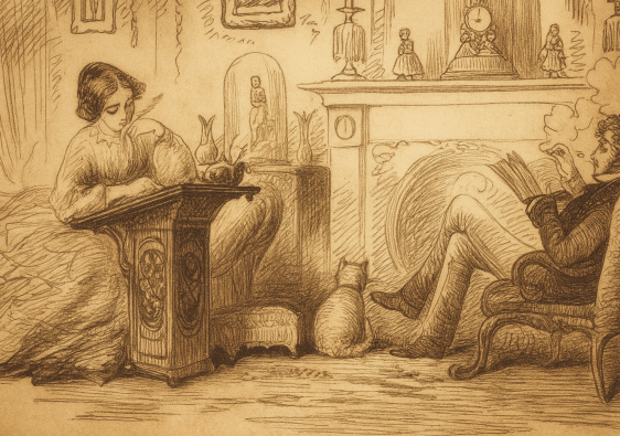 AI generated image - Woman Writing in Victorian Parlor