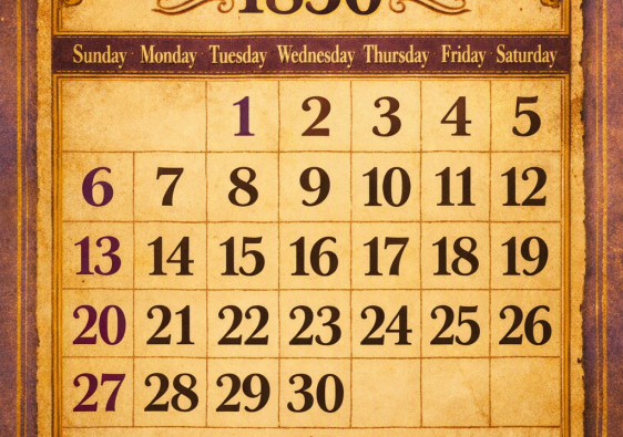 Old fashioned wall calendar set to January 1850