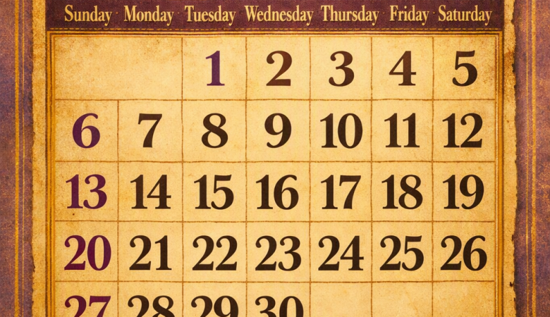 Old fashioned wall calendar set to January 1850