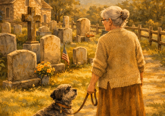 CoPilot illustration of the Record Lady at a cemetery