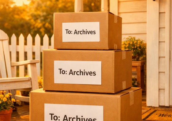 AI image of shipping boxes addressed to the archives