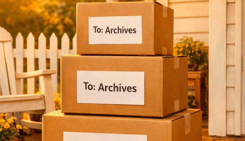 AI image of shipping boxes addressed to the archives