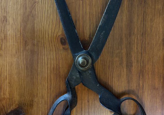 Large Antique Tailor Shears with Dime for perspective